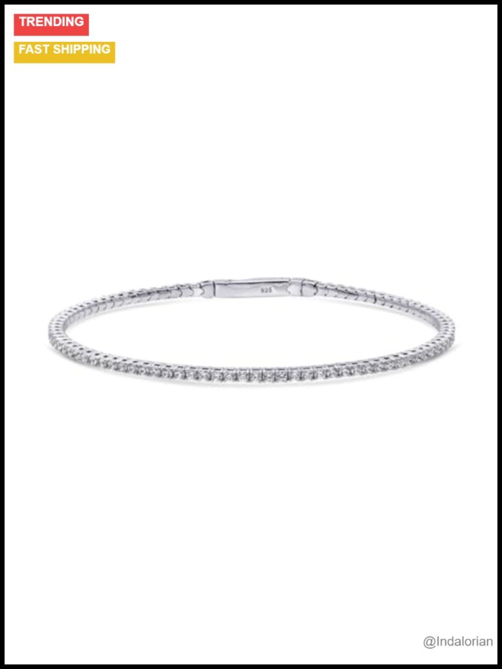 Sterling Silver Flexible Bangle Bracelet Cubic Zirconia CZ